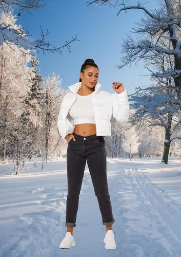 Vista 6 de Chaqueta corta para mujer, chaqueta de moda para mujer, abrigo ligero cálido para invierno