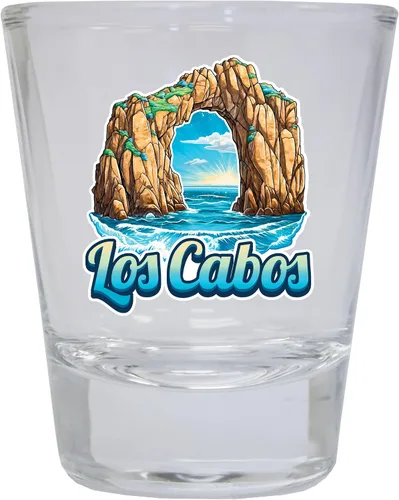 Vista 6 de Los Cabos Mexico Design C Souvenir - Vaso de chupito redondo de 1.5 onzas, color azul, paquete de 2