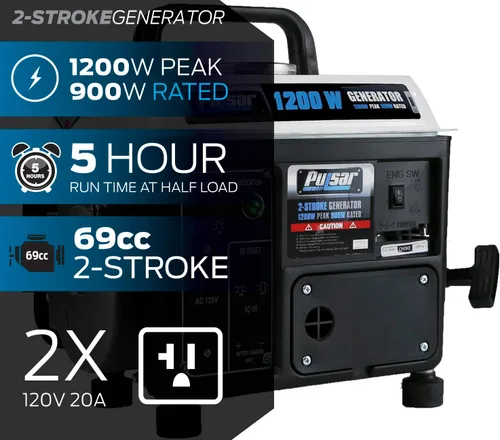 Vista 2 de Pulsar pg1202s 1200 W Pico 900 W generador portátil de gas.