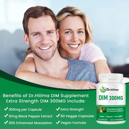 Vista 4 de Suplemento DIM de 300 mg, equilibrio hormonal para mujeres y hombres, metabolismo de estrógeno y apoyo a la menopausia, soporte antioxidante