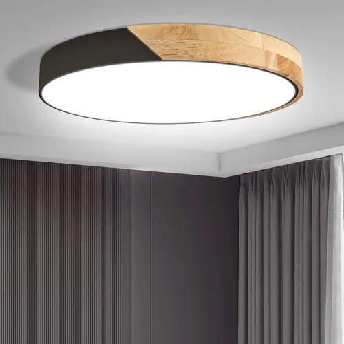 Vista 11 de Lámpara de Techo LED Empotrada: 12 Pulgadas 24W Luminaria de Dormitorio de Madera con Lámparas de Techo Redondas Modernas Planas Aéreas Minimalistas