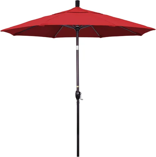Vista 26 de California Umbrella Sombrilla redonda de aluminio de 7.5 pies, manivela elevadora, botón de inclinación, poste de bronce, Sunbrella Air Blue