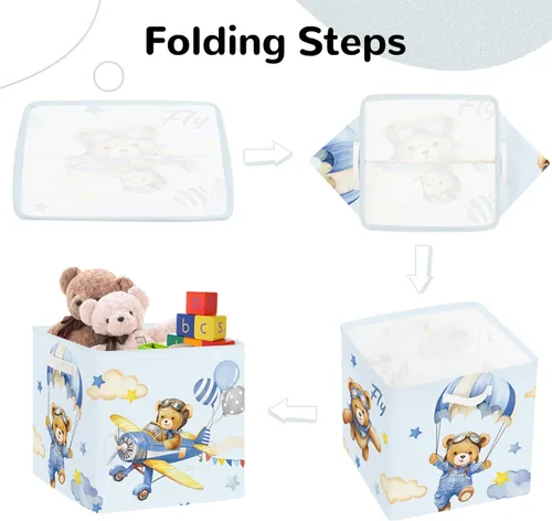 Vista 7 de Clastyle 3 unidades de almacenamiento de cubos de animales de ensueño, caja plegable Kallax para estantes, cestas de almacenamiento para padres, Oso