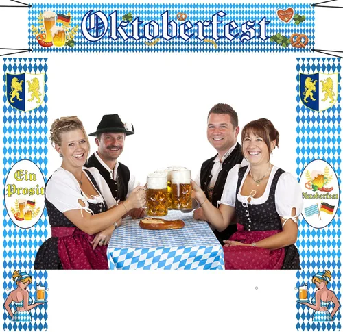 Vista 7 de Bandera del Oktoberfest, decoración bávara azul y blanca del Oktoberfest, 19.7*118.1 in, 1pc con cuerda de 19.7 ft