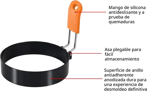 Vista 3 de Juego de 4 anillos para huevos de 3.5" con mango de silicona, anillo grande para freír huevos, molde redondo para muffins ingleses – Moldeador