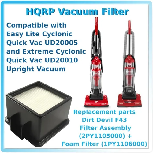 Vista 3 de HQRP Filtro de repuesto para Dirt Devil F43, 2PY1105000, 1PY1106000 para aspiradoras verticales EasyLite y Cyclonic Quick Vac UD20005 UD20010