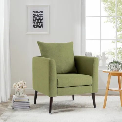 Vista 9 de Setawix Silla decorativa de barril, sillón tapizado de chenilla, silla redonda moderna de mediados de siglo, cómoda silla con brazo de barril