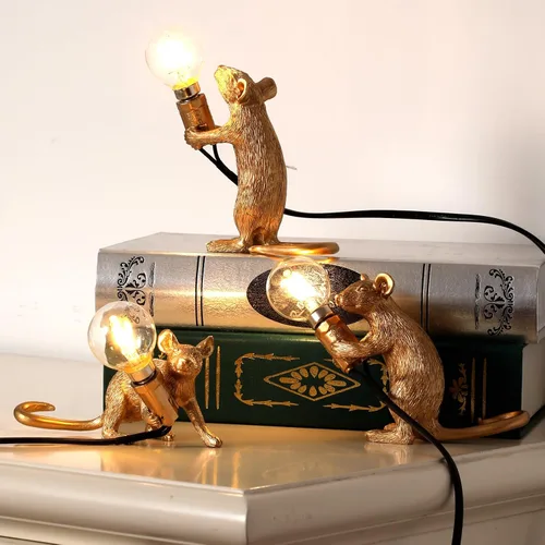 Vista 3 de Moderna lámpara de ratón de resina con luces de mesa, lámparas de escritorio creativas, decoración de regalo de mesita de noche, dormitorio LED
