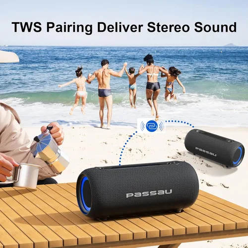 Vista 5 de Passau Altavoces Bluetooth portátiles con sonido estéreo de pico de 40 W, radiadores pasivos, graves profundos, reproducción durante todo el día