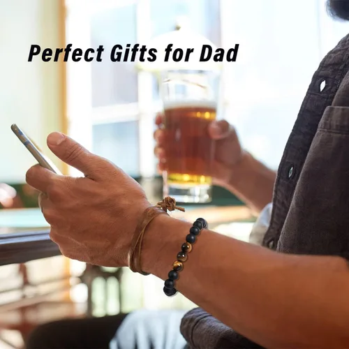 Vista 6 de Pulsera de cristal natural para adolescentes, niños, hombres, caja de regalo extraíble especialmente para hijo, nieto, papá, amor en cumpleaños