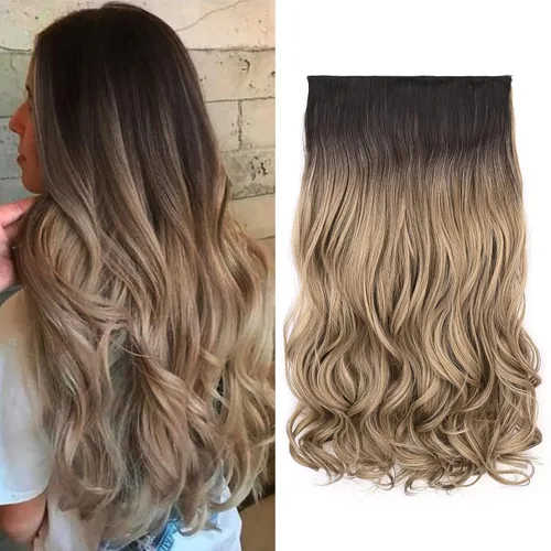 Vista 41 de REECHO Extensiones de cabello rubio, extensiones de una pieza con clip de 20" para mujer, extensiones de cabello sintético suave y natural con ondas