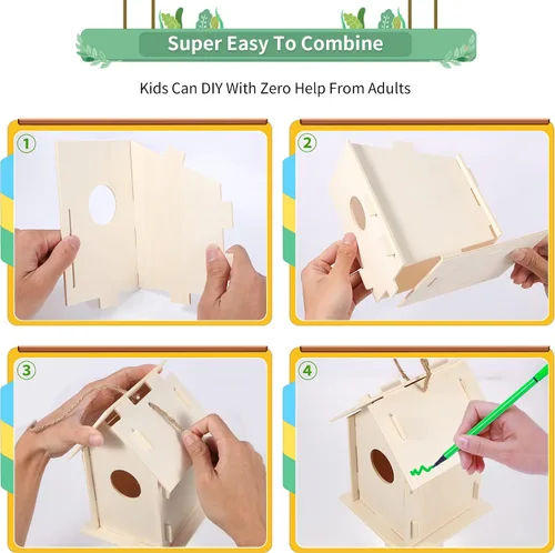 Vista 5 de ILHSTY Paquete de 18 casas de pájaros de madera grandes pintables para niños, manualidades para niños, casas de madera para manualidades, fiestas