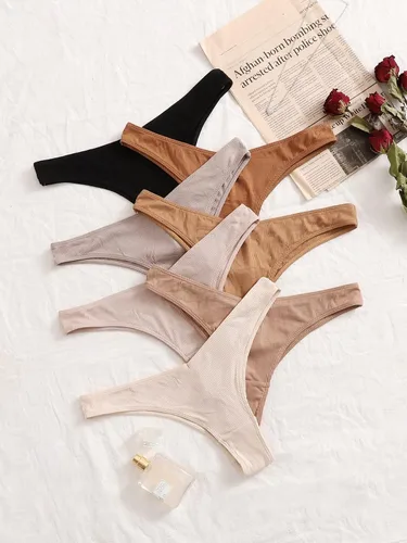 Vista 5 de SHENHE Ropa interior de 7 piezas para mujer tangas acanaladas de tiro bajo transpirables