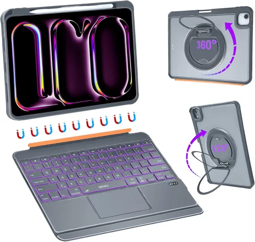 Vista 15 de WIWU - Funda con teclado para iPad Pro de 11 pulgadas, M5/M4 2025/2024 con soporte giratorio de 360°, color negro