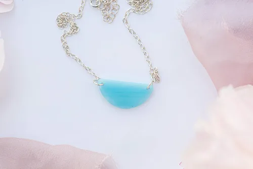 Vista 3 de Blue Half Circle Necklace, Sterling Silver Layering, Christmas Gifts For Women, Half Moon Jewelry