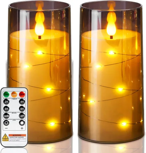 Vista 11 de Homemory Velas sin llama con cadena de estrellas incrustadas, velas que funcionan con pilas, velas LED, velas falsas con control remoto y Azul