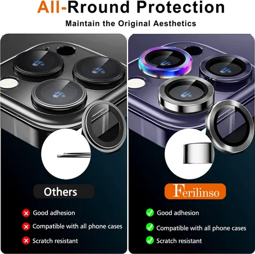Vista 4 de Ferilinso Paquete de 3+3 para iPhone 14 Pro y iPhone 14 Pro Max, protector de lente de cámara, accesorios para cámara, aleación de titanio