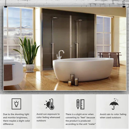 Vista 6 de YongFoto Decoración de interiores de baño de 5 x 3 pies, moderno, fondo de fotografía, bañera de lujo, plantas verdes, telón de fondo de piso
