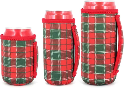 Vista 8 de 3 Pack de fundas aisladas reutilizables de neopreno con asa para soda, bebida energética, refresco, cerveza, seltzer duro, fundas para latas de 12