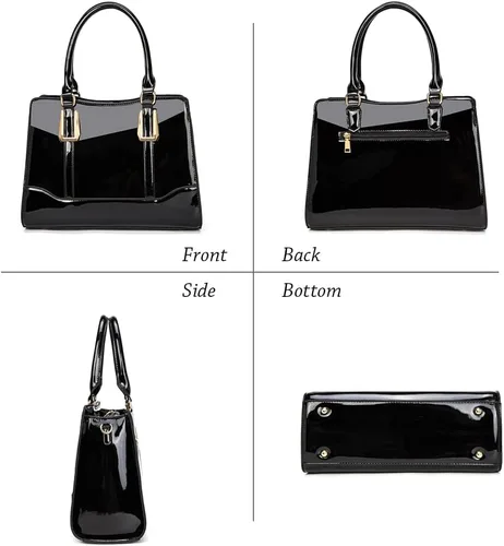 Vista 2 de LJOSEIND Bolsos de cuero brillante con asa superior para mujer