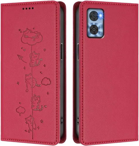 Vista 8 de Wallet Phone Case for Moto E22 4G Cover, Playful Cat PU Leather Phone Cover with 2 Card Slots & Hidden Flip Kickstand, TPU Shockproof Protective