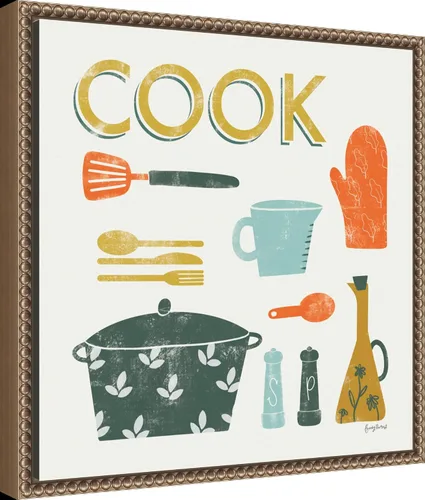 Vista 2 de Amanti Art Framed Canvas Wall Art 16x16 Retro Kitchen III Cook by Becky Thorns, Framed Wall Art Canvas, Cuisine Artwork, Traditional Decor, Small