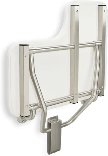 Vista 9 de Seachrome Asiento de ducha Lift-Assist, en forma de L, zurdo, ADA, montaje en pared, acolchado blanco naugahyde