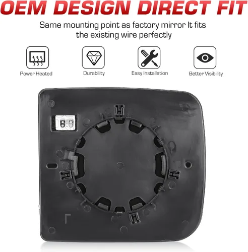 Vista 6 de Espejo calefactable superior del lado izquierdo del conductor para Dodge Ram 1500 2500 3500 2009 2010 2011 2012 2013 2014 2015 2016 2017 2018 2019