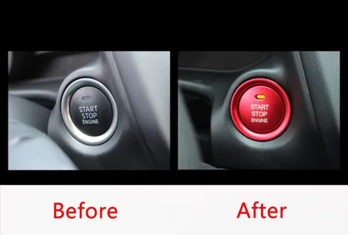 Vista 3 de MAXDOOL - Juego de 2 piezas de botón de arranque de motor sin llave de aluminio rojo y decoración circundante adhesivo interior para Mazda 3 6 CX-3