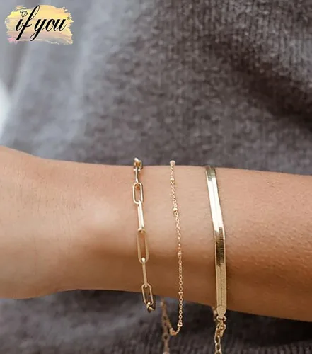 Vista 5 de Gold Bracelets for Women, 14K Gold Plated Dainty Bracelets Set, Layered Chain Bracelets Pack