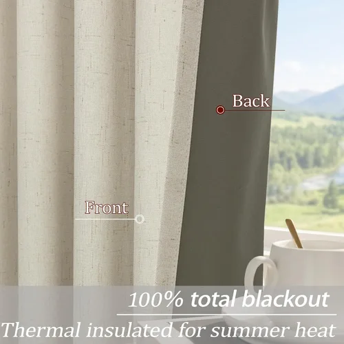 Vista 4 de KOUFALL Cortinas opacas de lino de 24 pulgadas de largo, cortinas térmicas cortas para oscurecer la habitación, cortina de baño para cocina sobre