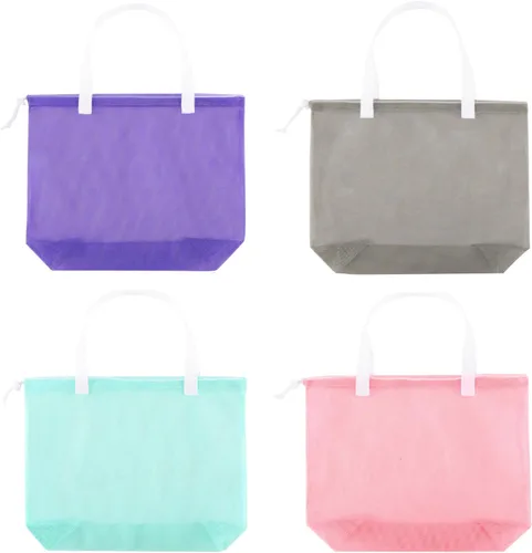 Vista 10 de 4PCS Colorful Mesh Beach Tote Bags With Drawstring For Poolside,Swim,Travel Negro