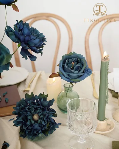 Vista 6 de TINGE TIME Juego de 16 flores artificiales, rosas artificiales de seda con tallo para ramos de boda, centros de mesa, baby shower, fiesta