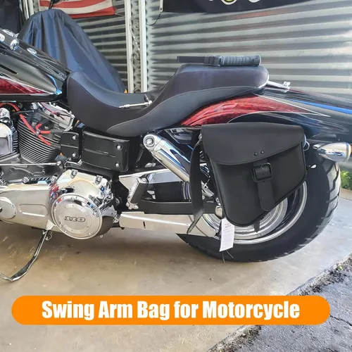 Vista 5 de Bolsas para sillín de motocicleta, de cuero sintético, bolsa de brazo oscilante para softails, Sportsters Choppers, bolsas laterales impermeables