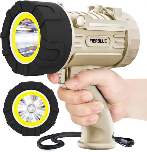 Vista 8 de YIERBLUE Linterna de Foco Recargable con LED de 1000000 Altos Lúmenes, Foco de Largo Alcance Impermeable IP67, Foco de Mano Resistente a Impactos