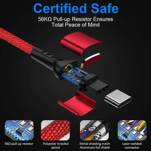 Vista 2 de Cable de carga para NS Switch and Switch Lite Paquete de 2 cables de carga de nailon trenzado USB C a USB A tipo C de sincronización rápida