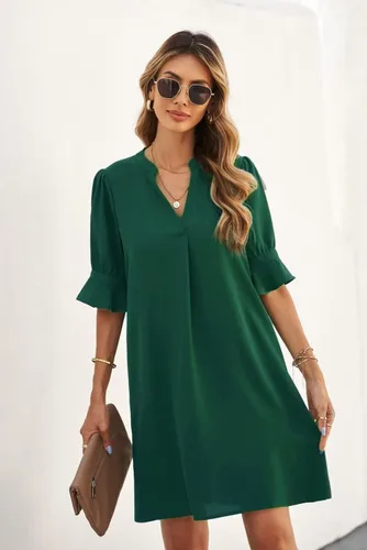 Vista 4 de Wkior Shift Dress for Women V Neck Short Sleeves Solid Color Flowy Casual Summer Dresses(S-2XL)