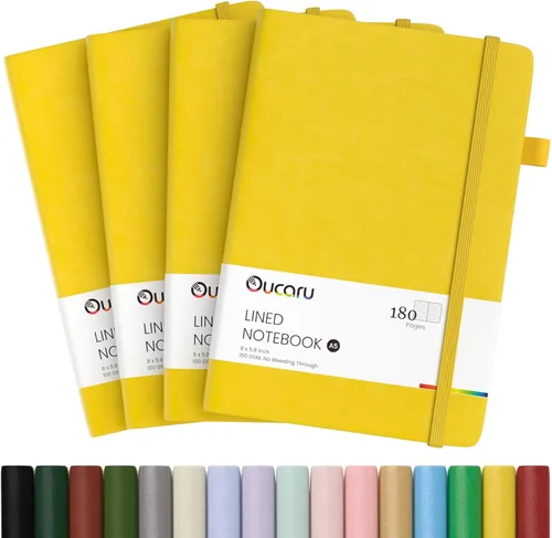 Vista 26 de Oucaru Cuaderno rayado, paquete de 4, 180 páginas, diarios A5 para escribir, papel grueso de 100 GSM, cuadernos pequeños diarios para mujeres