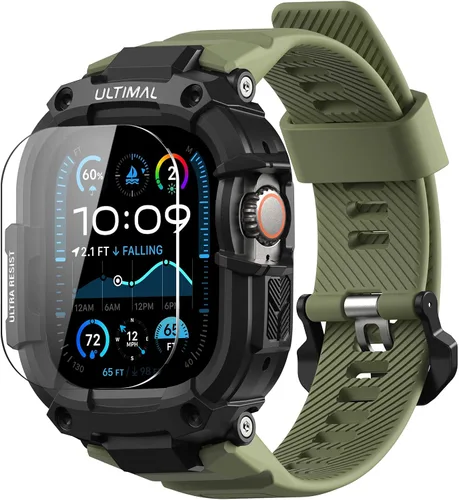 Vista 10 de ULTIMAL Correa resistente compatible con Apple Watch Band de 1.614 pulgadas, 1.575 pulgadas, SE3 SE2 SE Series 9/8/7/6/5/4 con funda, correa a