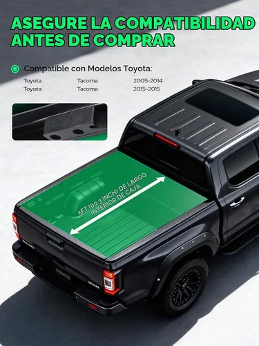 Vista 3 de YHTAUTO Cubierta enrollable suave de 5 pies para Toyota Tacoma 2005-2015