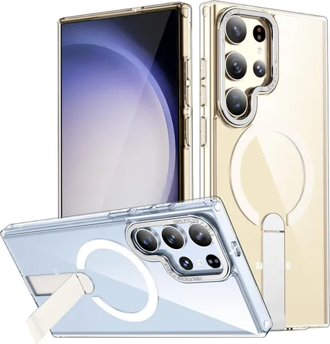 Vista 45 de Funda para Samsung Galaxy S24+ Plus [soporte integrado], compatible con carga inalámbrica MagSafe, [prueba de caídas de grado militar] Funda Azul