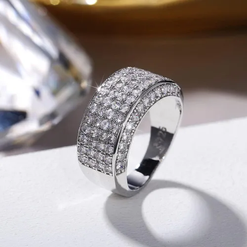 Vista 4 de Anillo de plata de ley 925 brillante con diamantes de circonita cúbica, anillo de múltiples filas, anillo de compromiso de eternidad, anillo de boda