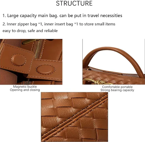 Vista 6 de Bolsa tejida para mujer, bolsa tejida con asa superior, bolsa de hombro tejida, bolsa cruzada