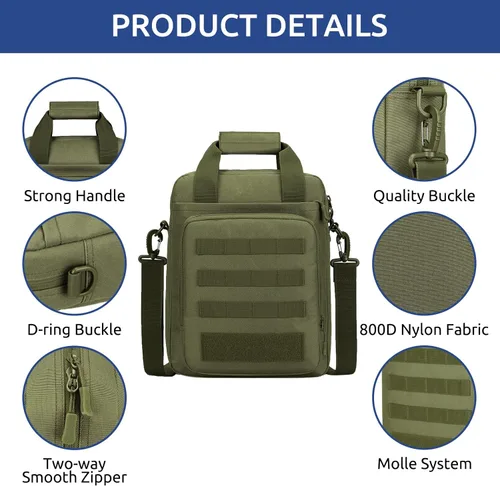 Vista 6 de Bolsa de Mensajero Táctica ZHIERNA, Maletín Táctico para Laptop de Alta Resistencia con MOLLE, Bolso de Hombro para Hombre (Incluye Parche)
