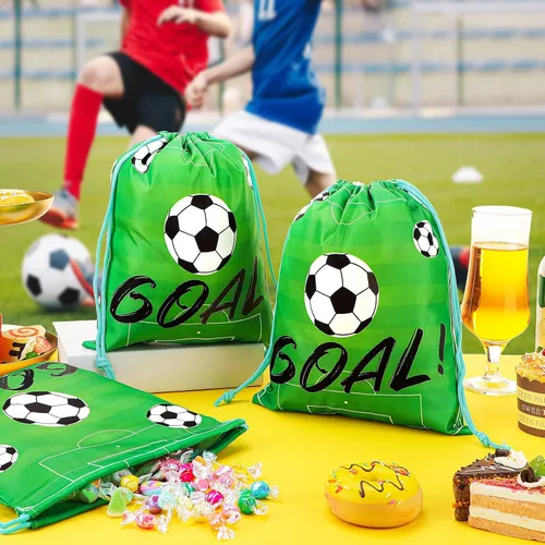 Vista 4 de Shappy Paquete de 16 bolsas de fútbol con cordón para recuerdos de fiesta, 12 x 10 pulgadas, bolsas de regalo, suministros de equipo, regalos
