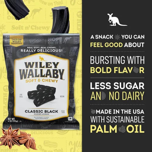 Vista 4 de Wiley Wallaby Regaliz australiano, bolsas de 4 onzas, 12 unidades (negro)
