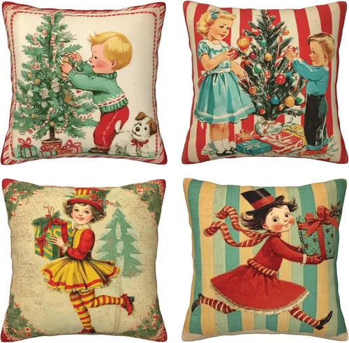 Vista 14 de Worltoldb Juego de 4 fundas de almohada de oso de Navidad con ciervo, para invierno, de Navidad, decorativas, de lino suave, funda de cojín cuadrada