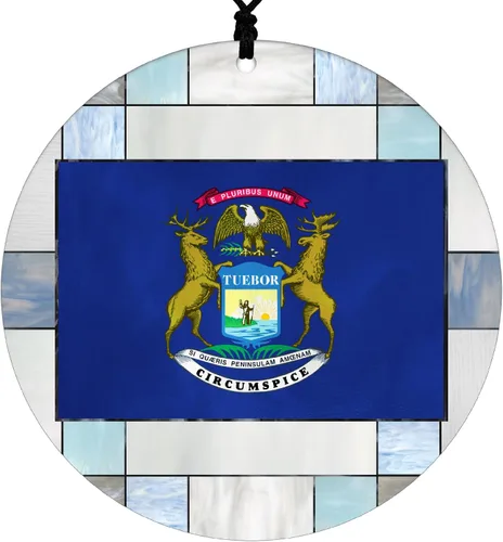 Vista 47 de Adorno navideño de Alabama – Efecto de diseño de vitrales de imitación con bandera estatal – Decoración de disco acrílico colgante 2026 para árbol