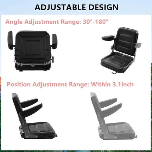 Vista 3 de Gdrasuya10 Asiento universal de tractor, negro, respaldo ajustable (30-180), puntos de masaje, material de PVC, compatible con la mayoría