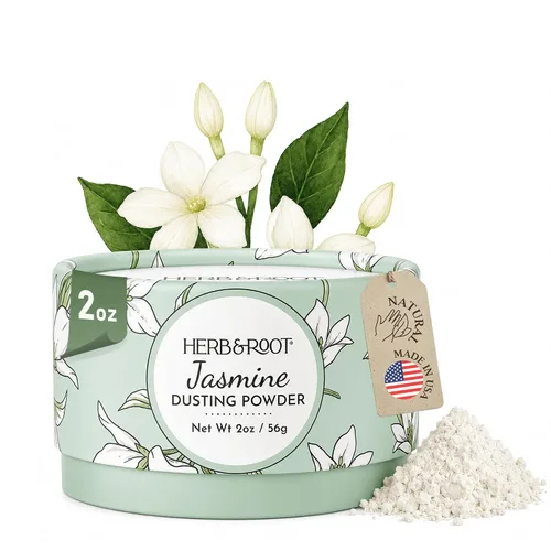 Vista 14 de Herb & Root Talc Free Body Dusting Powders. Rose, Vanila, Sandalwood, Lavender, Jasmine, and Gift Sets (Full Size, Jasmine)